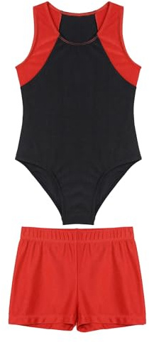 Doomiva Justaucorps de Gymnastique Garçon Combinaison Danse Ballet Leotard avec Short Ensemble de Sport pour Enfant 5-16 Ans Rouge 11-12 ans