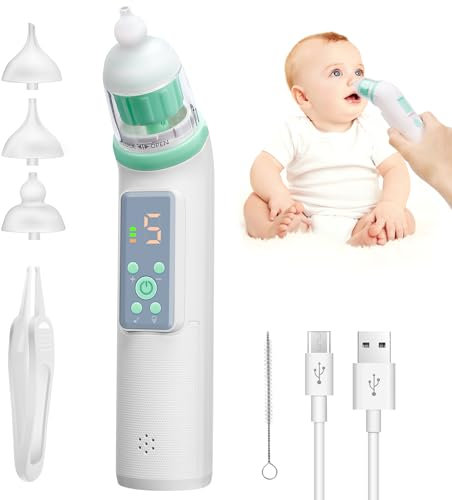 Nasensauger Baby, Nasensauger Staubsauger für Neugeborene mit 5 Saugstärken und 3 Größen Tip, Nasenschleim Sauger USB Aufladen für Kleinkinder, Elektrischer Nasenreiniger mit Musik & Licht