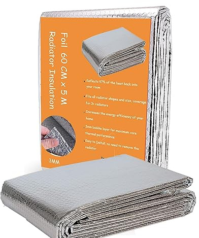 Radiator Reflector Panels, Radiator Reflective Foil Insulation for Save Energy & Money, 5m x 60cm Thermal Bubble Heating Insulation Easy to Cut and Install Radiator Foil