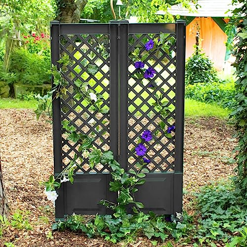 NYVI Spalier mit Erdspießen NYVIGreen 140x43 cm 2er Set - Rankgitter aus wetterfestem & recyceltem Kunststoff - Rankhilfe - Pflegeleicht, Steckmontage ohne Werkzeug, Farbe:Anthrazit