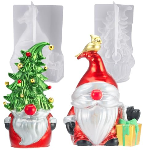 Let's Resin Christmas Gnomes Molds, 2 Pcs Santa Epoxy Molds with Slouchy Hat Tree Gnome, Funny Silicone for Resin, Ornaments, DIY Craft (ELR08030)