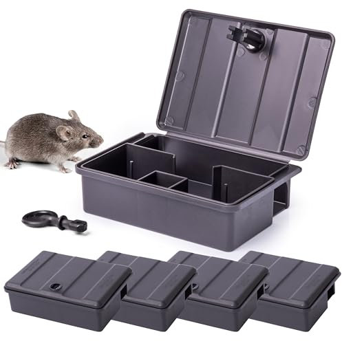 PINEEA Set di scatole per esche per topi (5 pezzi) - Stazione con serratura 13,2cm x 9,5cm x 4cm - Scatola per esche per topi rettangolare compatta