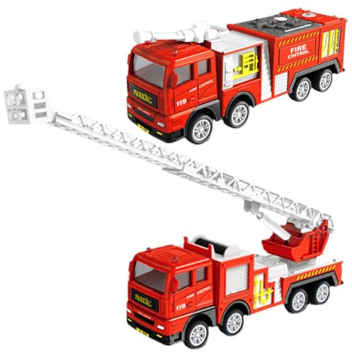KedidO Feuerwehrauto, 2pcs Groß Autotransporter Spielzeug, Feuerwehrauto Spielzeug, Einsatzfahrzeug Kinder Autos Spielzeug für ab 3 Jahre Junge