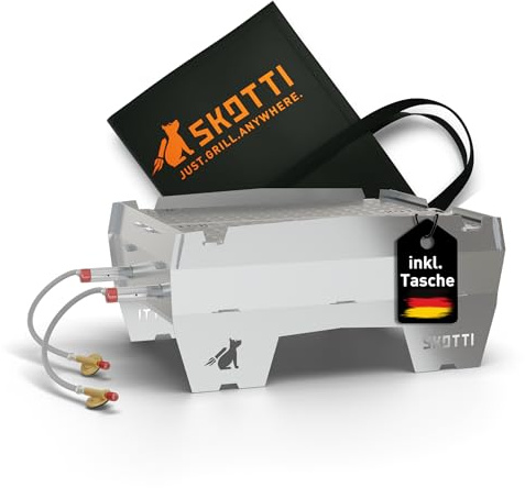 SKOTTI XL Grill - Portable Gas XL Grill for Camping and Outdoor Adventures, Compact Stainless Steel Design, Gas Burner, Charcoal BBQ - Silver Stainless Steel