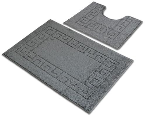 Paradise Products Bath Mat Set - New Greek Rug Style, 2-Piece Non-slip Bathroom Mats (Charcoal)