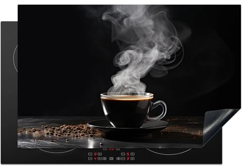 KitchenYeah© Herdabdeckplatte Einteilig Ceranfeld Abdeckplatte Küche Deko | 80x52 cm - Ceranfeldabdeckung Herdabdeckung Induktionsmatte Kaffee - Schwarz - Kaffeebohnen - Stillleben