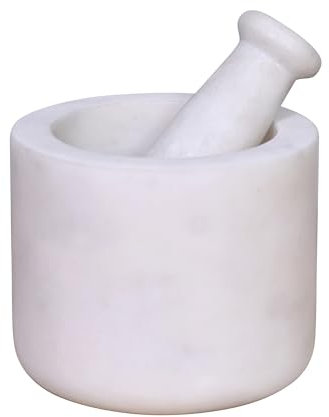 BOX And Tree | Gran mortero y mortero de mármol blanco natural artesanal hecho a mano - (Blanco, 12cm)