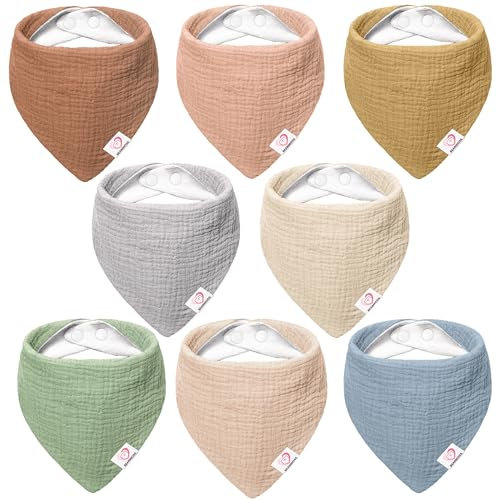 Bearmoss Lätzchen Baby Dreieckstuch Musselin Halstuch Baby für Junge und Mädchen,100% Baumwolle Verstellbare 8 Stück (Neutral-Pastell)