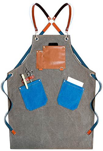 ZoRHac Werkzeugschürze, Arbeitsschürze mit Taschen, Tischlerschürze, Werkstatt-Werkzeugschürze, robuste Arbeitsschürze aus Segeltuch, Schweißschürze (Farbe: Grau, Größe: XL) (Farbe: Grau, Größe: XL)