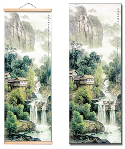 Helweet Scroll Malerei, Landschaft Gemälde, Kunstwandrolle, Hängende Bildrolle, Rollbild, Asiatisch Wand Dekoration, Chinesische Kunstwandrolle, zur Dekoration von Schlafzimmer, Wohnzimmer, 25 x 80cm
