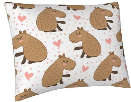 VOSERY Federe per cuscini di dimensioni standard, super morbide con cerniera, traspiranti, resistenti alle pieghe e alle macchie, federa per cuscino con stampa capibara a cuore 51 x 66 cm
