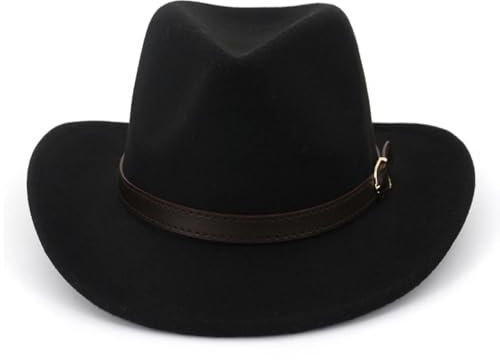FULUJIDI Fedora Trilby Filzhut Hut Westlicher Cowboy Hut Filz Breite Krempe Fedora Hüte Mit Gürtels Chnalle Männer Frauen Karneval Party Trilby Hut 56 To58 cm Schwarz