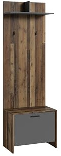 möbelando Garderobenpaneel >Ben< mit Ablage und 2 Haken, in Old-Wood-Optik 60 x 136 x 27 cm (BxHxT)