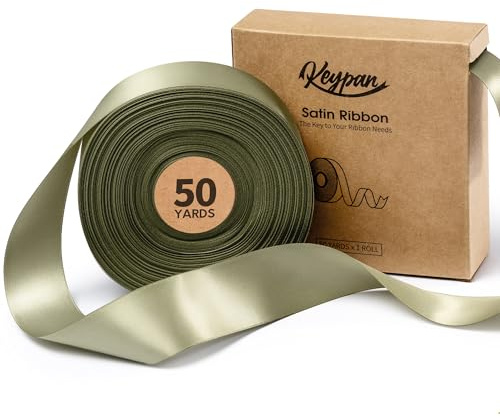 Keypan Satinband Salbeigrün Geschenkband Schleifenband 3,8cm x 45,7m | Doppelseitiges Seidenband für Geschenkband Hochzeit, Weihnachten, Blumensträuße, Schleifen