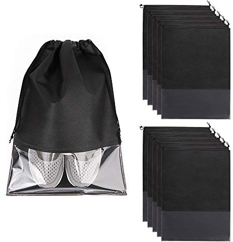 10 Stück Schuhbeutel Shoe Bag Wasserabweisend Schuhtasche Staubdicht Schuhsack mit Zugband und Transparentes Fenster für Männer und Frauen den täglichen und Reisegebrauch