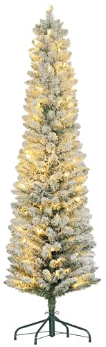 HOMCOM Árbol de Navidad Nevado 180 cm 150 Luces LED Verde y Blanco | Árbol de Navidad Artificial, 263 Ramas, Patas de Metal, para Salón