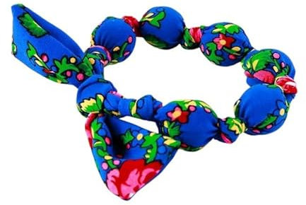 Bracelet en tissu folklorique fait à la main avec perles en bois enveloppées dans du tissu polonais, motif folklorique beau souvenir de Pologne (bleu)