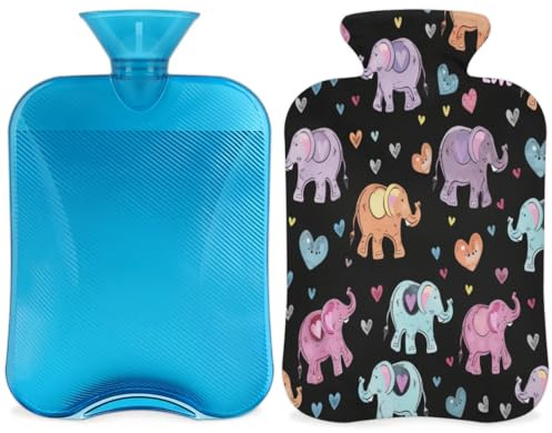 Cartoon Elephant Hot Water Bottle with Cover, Colorful Cute Elephant 2L Hot Water Bag for Pain Relief, Neck and Shoulder, Hand Feet Warmer
