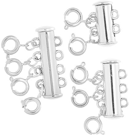 Tofficu 3pcs Necklace Layering Clasps and Bracelet Connectors Silver Double, Triple, and Quadruple Rows DIY Jewelry Fastener Hook for Jewelry Making