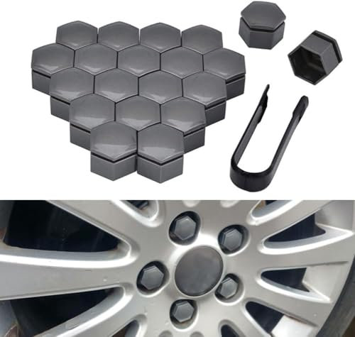 WSYLJX 20 Stücke Auto Radschraubenkappen für Mercedes Benz W211 M272, Anti-Staub Radmutterkappe Sechskant Nabe Schraube Kappen Dekoration Zubehör,grey-21mm