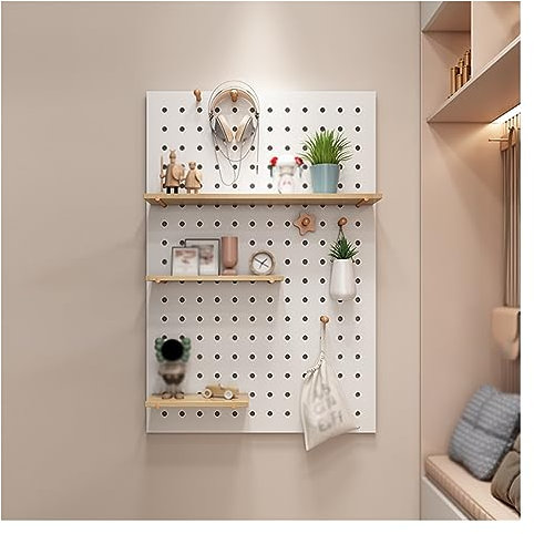 Panneau perforé en bois, rangement mural en panneau perforé, kit de panneaux d'organisation muraux en panneau perforé pour chambre à coucher, bureau, salle de bain, rangement mural, présento