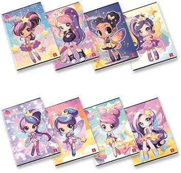 Pigna, Maxi Quaderno Fairy, format A4 21x29,7 cm, 80 sidor + omslag, papper 80 g/m², insida 0B, linjer för tredje klass, olika omslag, 10 stycken