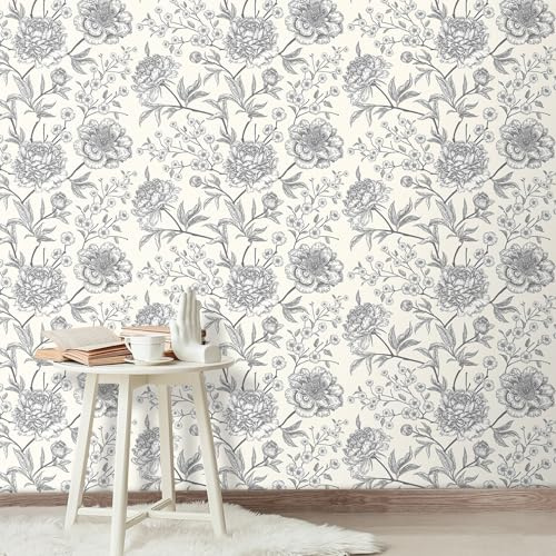 Decotalk Papier Peint Beige Fleurs Vintage 44.5x300cm Papier Peint Adhesif Mural Fleurs Adhesif Pour Meuble Vintage Armoire Autocollants Pour Chambre Salon Cuisine Meuble Porte Imperméable