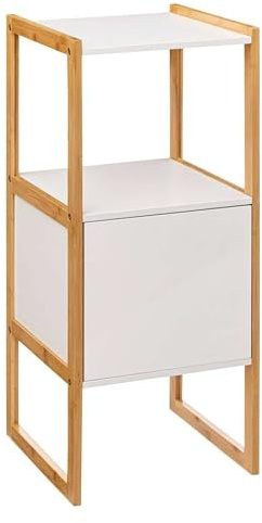 Miroytengo Mueble Auxiliar Baño Natureo Estilo Nórdico 1 Puerta Color Blanco y Bambú 33x80x33 cm