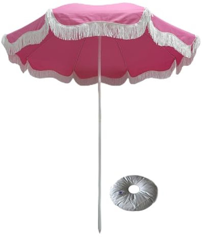 Parasol de Jardin d'extérieur, Parasol à Franges Romantique, Parasol de Plage à Pompons d'extérieur, Parasol de Patio avec Franges, avec 8 Baleines en Fibre de Verre résistantes au Vent et s