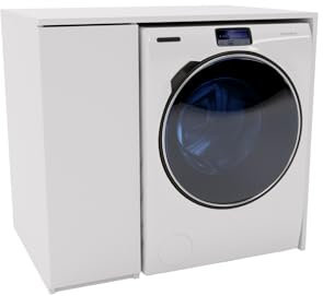 MRBLS_HOME Armadio coprilavatrice e asciugatrice 96 x 88.5 x 62 cm (L x A x P) mobile bagno lavanderia moderno minimalista armadio salvaspazio con scomparto laterale portaoggetti (Bianco)