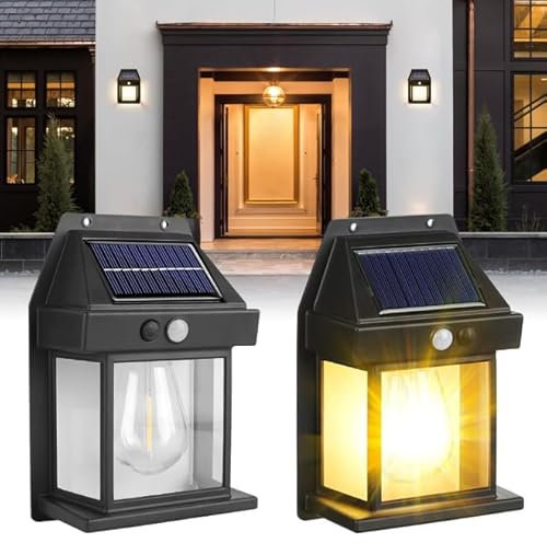 Dhqkqg 2 Pack Solar Wall Lights Outdoor Garden, Outdoor Wall Light with Motion Sensor, Wireless Mounted Wall Light with 3 Settings, Ideal for Wall Patio Fence Yard Front