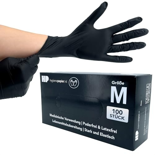 Bové 100 Nitril Einweghandschuhe - Schwarz - Größe M - Latexfrei & Puderfrei - Für Medizin & Lebensmittel - Reißfest & Elastisch