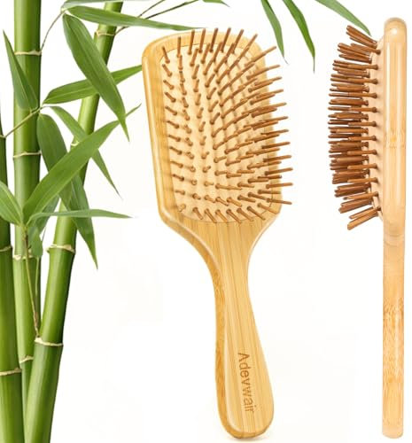 Bamboo Hair Brush for Hair Growth, Eco-Friendly Natural Bamboo Bristles Hairbrush with Ergonomic Handle for Scalp Stimulation, Wood Paddle Detangling Hair Brushes for Women Men Curly Hair