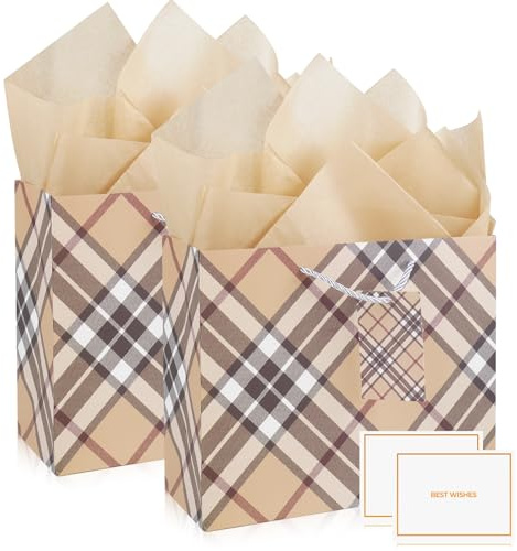 Geschenktüten, 2 Stück Papier Geschenktüten mit 2 Taschentuch und 2 Karten für Frauen, Mädchen, Brautjungfern, Geburtstage