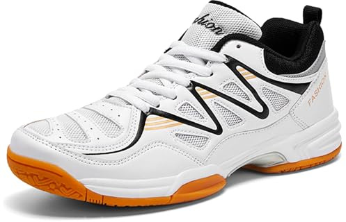Hiuzylqx Zapatillas de Pickleball para Hombre, Tenis, ráquetbol, ​​Squash, Antideslizantes, Ligeras, Modernas, para canchas Interiores y Exteriores,White Black,42 EU