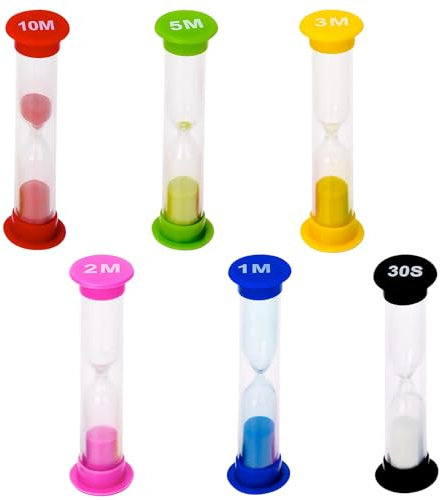 Leucasa 6 Pièces Sablier Enfant 30Sec / 1Min / 2Mins / 3Mins / 5Mins / 10Mins Sablier Brossage Dents Enfant Sablier Ensemble Coloré pour Les Enfants, Les Enfants Qui se Brossent Les Dents, l'école