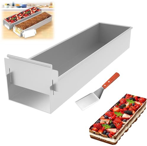 Teglia rettangolare lunga in lega di alluminio per tiramisù, teglia rettangolare con rivestimento antiaderente, rimovibile per sformatura, per cottura domestica e professionale, con coperchio (stampo