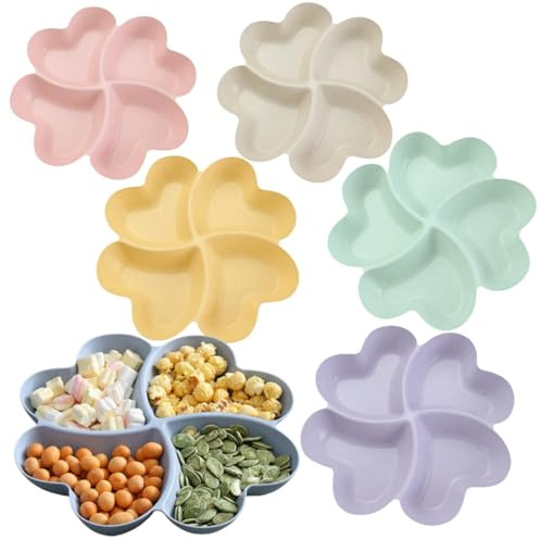 MEETOZ Snack Tray, 6 PCS Multi-Purpose Compartment Tray Trays with 4 Sections, Serving Platter, Reusable Plastic Trays and Platters for Parties, for Family Restaurant,Fruit,Candy,Desserts,Nuts