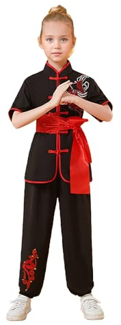 Taichi - Completo artistico per bambini, con cintura, bretelle e papillon, nero, 13-14 anni