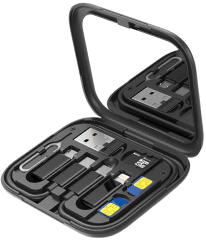 XFSRG Reiseadapter Weltweit Kompaktes 6 in 1 Reise Adapter Set mit USB zu Type C Micro USB Type C Kabel mit SIM Pin Spiegel und Ständerfunktion