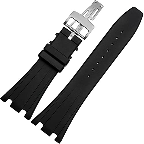 EKINS Silikon Uhrband für AP Handgelenk Uhr 28mm wasserdichte Gummi -Uhr -Gurte mit klappbaren Schnallen schwarze Bänder(AP silver clasp)
