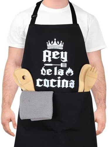 Halinuia Personalisierte verstellbare Herren-Küchenschürze mit Tasche, schwarz, wasserdicht für Papa, Ehemann, Opa, Freund
