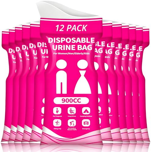 JunD Bolsa de Orina Desechable 900 ml para Viaje y Coche 12 Unidades con Almohadilla Absorbente de Tela Gruesa y Doble Seguridad Antifugas para Camping y Atascos