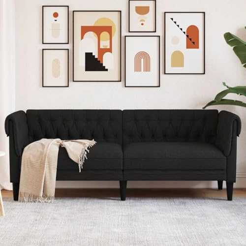 Générique Canapé Chesterfield 3 Places Noir Tissu,Meubles,Canapés,Noir,30.25 KG,372558