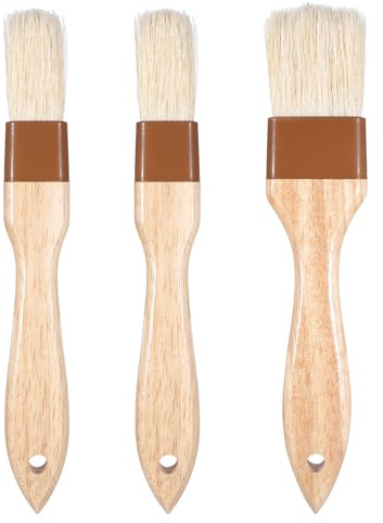 3 Pcs Pastry Brush Set, 2 Sizes Natural Bristle Basting Brush for Cooking Durable & Heat Resistant Oil Brushes with Wooden Handle Kitchen Cooking Brushes for Baking Barbecue (1 Inch & 1.6 Inch)