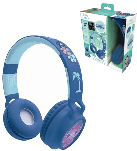 Lexibook, Disney Stitch, Casque 2-en-1 sans Fil et Filaire avec détails Stitch et Effets Lumineux, Son de Haute qualité limité à 85 DB, Pliable, Ajustable, Rechargeable, HPBT015DLXB
