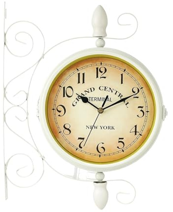 Horloge Murale Étanche Double Face De Gare, Blanche, for Jardin, Rétro, en Métal Forgé, Décoration Intérieure Et Extérieure Silencieuse Facile à Accrocher, Exquis