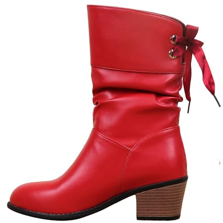 Generisch Botas de equitación para niña, impermeables, antideslizantes, forradas, cómodas, de un solo color, térmicas, suela gruesa, botas de invierno, rojo, 41 EU