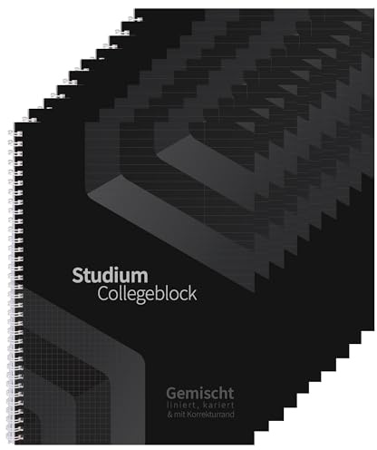 Gemischter Collegeblock A4 10 Stück - 80 Blatt liniert & kariert - 80g | Je Block 80 Blatt mit Lochrand und Mikroperforation, 4-fach gelocht, für Schule, Studium und Büro