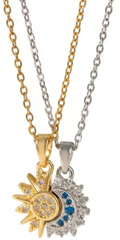 CHAOTEMAI 2 Piezas Collana Sole e Luna Collana Amicizia per 2 Versátil Collane para Mejores Amigas Hermanas Madre e Hija Regalo BFF per Coppia San Valentín Aniversario Cumpleaños